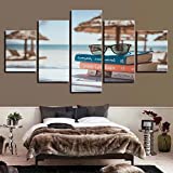 Impresiones en lienzo e imágenes 5 piezas, imagen en lienzo 5 piezas vasos y libros junto al mar Impresión en lienzo En impresiones Imágenes Hogar Sala de estar Decoraciones interiores Arte Regalo