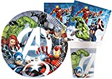 Ciao- Kit Party Table Marvel Avengers Fight en papel FSC compostable para 8 personas (36 piezas: 8 platos Ø23cm, 8 vasos, 20 servilletas), Y6170