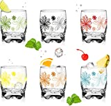 Juego de 6 vasos de 250 ml con estampado floral, vasos para agua y zumo de frutas, con bonito fondo, tamaño pequeño