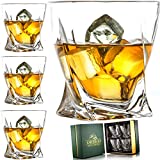 Amerigo Premium Juego de 4 vasos de whisky en caja de regalo de lujo - Vasos de whisky giratorios de 12 oz para whisky escocés - Regalo de whisky para hombres - Regalo del día del padre - Juego de barra para el hogar