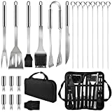 Juego de herramientas para parrilla de barbacoa de 21 piezas, juego de accesorios para barbacoa de acero inoxidable resistente con pinzas para parrilla Kit de accesorios para barbacoa con pinzas para parrilla tenedor cuchillo