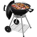 BEAU JARDIN Barbacoa de carbón Redonda 46cm Barbacoa de carbón Barbacoa portátil con 2 ruedas para fiesta al aire libre y acampada familiar numerosa