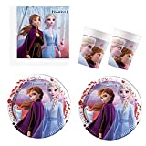 Procos 10210594-Set, Motivo: Disney Frozen 2, 52 Piezas, Platos, 16 Vasos, 20 Servilletas, Desechable, Vajilla de Fiesta, Decoración de Mesa, Multicolor, 10210594