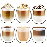 Glastal 6 * 250ml Taza de café de vidrio de borosilicato doble, tazas de café transparentes de doble pared, tazas de vidrio doble para té, café, café con leche, capuchino, espresso, jugo