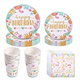 RTYUI 50 piezas de vajilla de cumpleaños, vajilla de fiesta de cumpleaños, platos, vasos de papel y servilletas, para mujer niña decoración de feliz cumpleaños