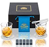 KANARS Juego de piedras y vasos de whisky, 2 vasos de whisky de 300 ml con 10 piedras de whisky de granito para cóctel, martini, margarita, caja de regalo