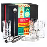 Juego de Vasos Mojito Kit Vasos, Kit Mojito Coctelería Profesional Vaso Grande 4 Piezas con Accesorios para Hacer Cócteles y Aperitivos, Ideas de Regalo para Mujeres y Hombres Envase Original Personalizable