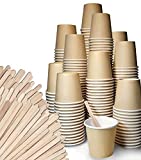 FMC SOLUTIONS Eco Kit Café y Té Accesorios 200 Vasos de Café de Papel Desechables y 200 Cucharas de Madera