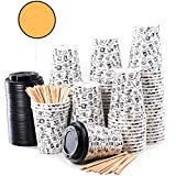 80 tazas de café de papel, taza de 12 onzas con tapa para hacer café con planchas de madera para hacer café, té, bebidas frías y calientes