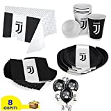ocballoons Kit Fiesta Cumpleaños 8 Invitados 57pcs Forza Juve Calcio Coordinado 8 Platos 8 Vasos 20 Servilletas 1 Mantel 20 Globos Set Decoraciones Fiesta Decoraciones Infantil (8 Personas)