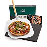 DOLCE MARE Piedra para pizza y pala para pizza de aluminio - Piedra de cordierita negra de alta calidad apta para horno y parrilla - Piedra para pizza crujiente - También para hornear pan