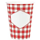 10 vasos de campo a cuadros rojos y blancos