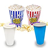 Juego de 2 cuencos para palomitas con 2 vasos - cuenco para palomitas - kit de cine con recipientes para palomitas