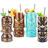 Tiki TJB07 - Juego de 4 tazas de cerámica hawaiana Luau party Drinkware Tiki Bar Tropical Cocktail Mugs Premium Exotic Party Drinks (4)
