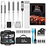 AISITIN Juego de Herramientas para Barbacoa, 25 Piezas Accesorios para Barbacoa de Acero Inoxidable, con Tapete para Barbacoa y Mango Resistente al Calor, Kit Profesional de Herramientas para Barbacoa Regalo Perfecto para Hombre
