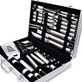 HCDMRE Juego de Herramientas de Barbacoa de Lujo para el Hogar con 26 Accesorios para Barbacoa - Acero Inoxidable con Caja de Aluminio - Kit Completo para Asar al Aire Libre