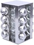 SINYUE, 16 tarros giratorios, estante para especias, soporte de acero inoxidable para condimentos, condimento, sal, pimienta, carrusel, tarros para especias, cocina