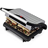 Bakaji Plancha Eléctrica Parrilla Antiadherente 700W para Cocinar Carne Pescado Verduras Tostadas y Sándwiches Placas Antiadherentes con Asa para Transporte