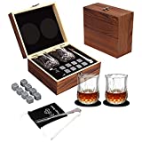 Juego de vasos de whisky Smalibal, 8 piedras de whisky, 2 vasos de whisky, 1 exquisita caja de regalo de madera, regalo perfecto para hombres, marido, novio, padre en cumpleaños, fiesta, Acción de Gracias