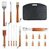 SunJas - Juego de barbacoa de 18 piezas que incluye tenedor, cepillo, cepillo, pinzas, espátula, fácil de transportar y lavar, con estuche negro resistente