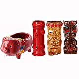 Taza Tiki Vasos de cóctel Tiki de cerámica Cada taza Tiki tiene su propio diseño y color personalizado que hace que las fiestas temáticas hawaianas sean fiestas en la playa, fiestas de Halloween, multicolor, A12