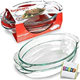 PASABAHCE Auflaufform groß 2-er Set, Glas Backform Set, Borcam Lasagne Auflaufform, Springform aus Glas, Auflaufformen im Set OVAL / RUND / ECKIG (OVAL MIT Deckel)