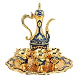 Lutyy Juego de tazas de café turco vintage con 6 tazas de café, decantador de vino dorado y juego de vasos para regalo de boda Juego de tazas de café de cobre turco para la fiesta del té en casa