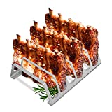 tradeNX - Soporte para Costillas de Acero Inoxidable, Accesorio para Barbacoa para Cocinar Costillas de Carne y Verduras, Apto para Barbacoa de Carbón, Gas o Eléctrica, Color Plata