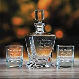 Juego de 2 vasos de whisky de 326ml con grabado personalizado y decantador cónico cuadrado de 750ml