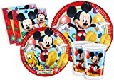 Ciao - Kit Mesa de Fiesta Disney Mickey Mouse Club House para 8 Personas (44 piezas: 8 platos de papel Ø23cm, 8 platos de papel Ø20cm, 8 vasos de plástico 200ml, 20 servilletas de papel 33x33cm), Y2496