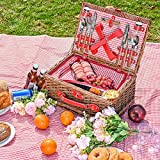 PaNt Cesta de picnic de mimbre para 2 personas, cesta de picnic cesta de sauce completa con manta impermeable con compartimento aislado y accesorios incluidos para picnic y camping junto al lago