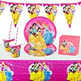Yisscen Princess Party Theme Party Kit Fiesta de cumpleaños Vajilla Decoraciones, 52 piezas Mesa Fiesta Decoraciones Set Bebé niña Cumpleaños, 10 personas Suministros para fiestas, pancartas, vasos, platos