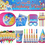 XXZY 44 piezas de decoraciones para fiestas, juego de suministros para fiestas de princesas, suministros para fiestas de princesas, decoraciones para fiestas de cumpleaños, incluidos vasos de papel, sombreros de papel,