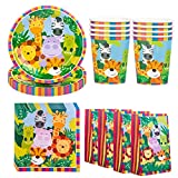Kit de cumpleaños de animales de la selva temáticos de Amycute, platos, vasos, servilletas, bolsas de regalo, fiesta de cumpleaños para niños