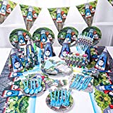 Juego de vajilla de cumpleaños de Thomas, juego de 36 piezas de vajilla de fiesta de Thomas, vajilla reutilizable, vasos de papel, servilletas, platos, manteles, pancarta para niños, niñas, fiesta de cumpleaños, baby shower