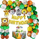 Globos de cumpleaños de la selva, pancarta de feliz cumpleaños Decoraciones de cumpleaños para bebés Globos de látex y safari de la selva Globos de animales para 1 año Globos de cumpleaños de la selva