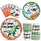 WERNNSAI Dinosaur Party Supplies - Juego de vajilla de dinosaurio para niños, para fiestas de cumpleaños, incluye platos de postre para el almuerzo, vasos de papel, servilletas, para 16 invitados, 64 piezas