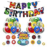 Smileh Superhéroe Decoraciones de cumpleaños Superhéroe Globos Banner Superhéroe Cake Topper Suministros para fiestas Superhéroes