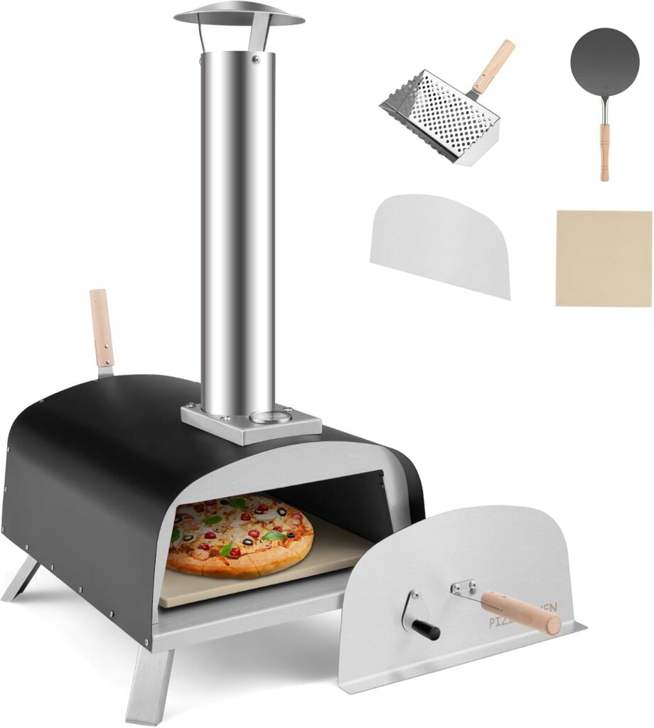 KOMFOTTEU Horno de pizza al aire libre, horno de lea porttil con piedra para pizza, termmetro, horno de pizza de acero inoxidable, horno para pizza, horno para barbacoa, camping