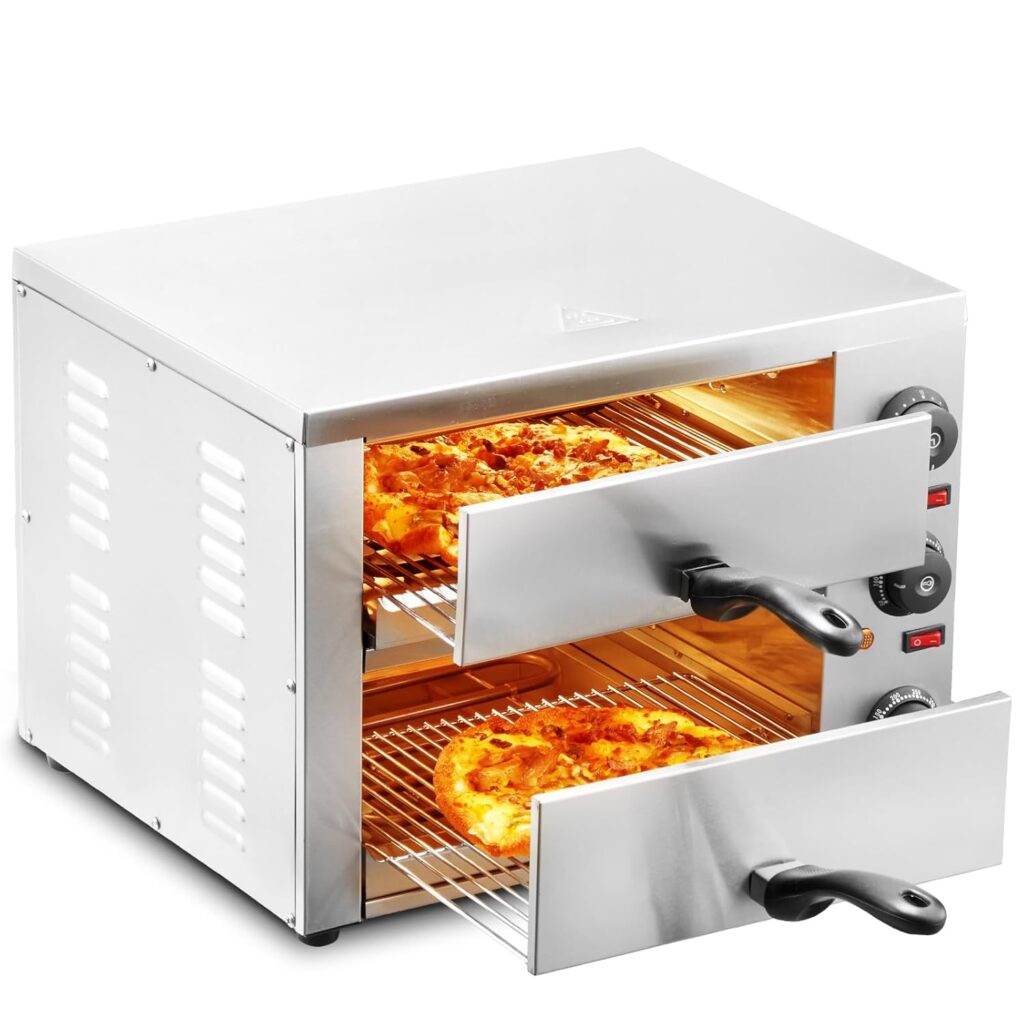 VEVOR Horno de Pizza Elctrico para Encimeras, 1700 W, con Control de Temperatura y Temporizador, Horneado Uniforme y Fcil Limpieza, Ideal para Cocinas Comerciales y Domsticas, 477 x 400 x 350 mm