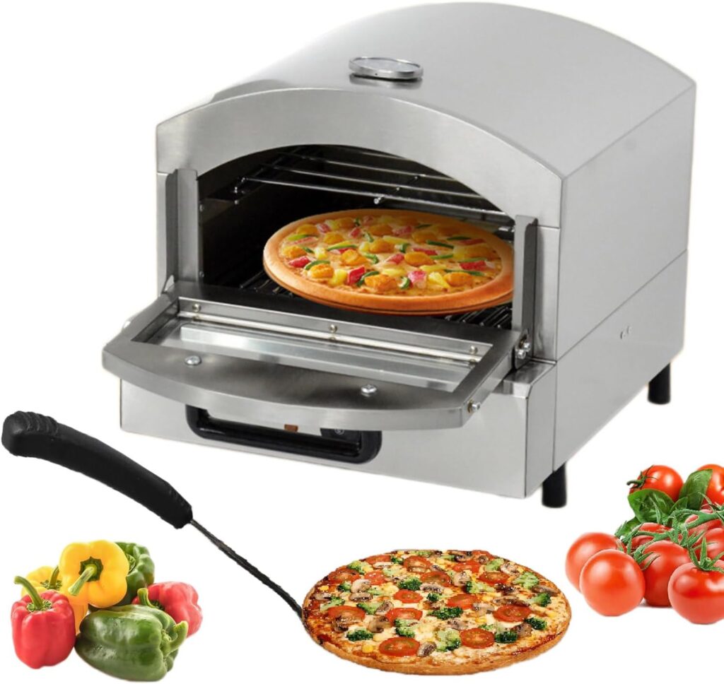 Horno de pizza comercial, horno de pizza elctrico de acero inoxidable con estante, mquina de pizza multiusos para interiores para restaurante y hogar