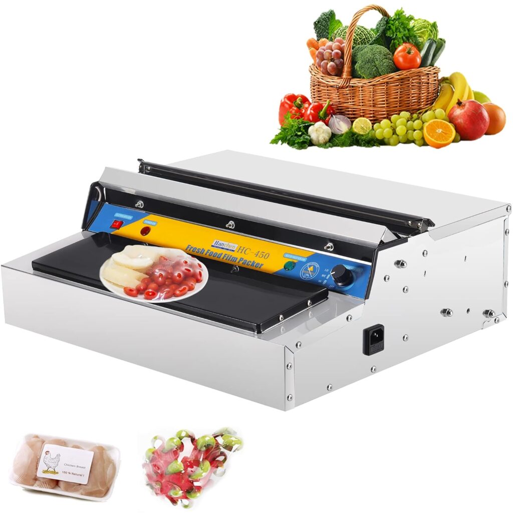 Hanchen Envasadora de Film de Alimentos Frescos Industrial Sellador de Alimentos Elctrico Mquina de Sellado y Corte de Film Acero Inoxidable para Carne/Verduras/Frutas